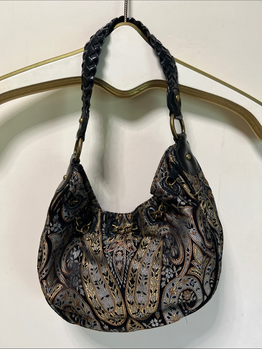 Talbots Black and Bronze Paisley Jacquard Shoulder Hobo